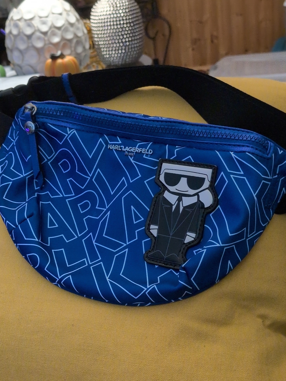 Karl Lagerfeld Royal Blue Logo Belt Bag with Character Patch